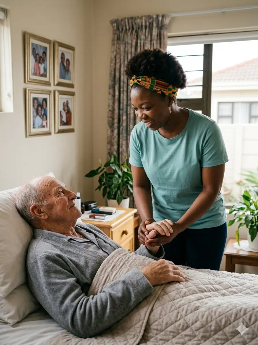 Compassionate carer with elderly client